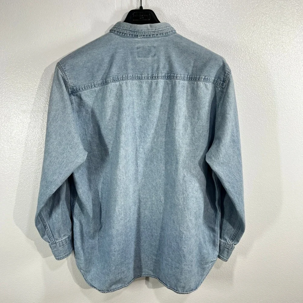Vtg 90s Adirondack Savile Row Denim Shirt Men XXL Light Wash 90s Cotton Workwear